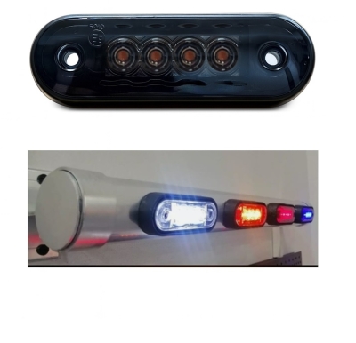 Lampa laterala de gabarit LED 12V/24V – lumina portocalie, 4 diode, corp opac, spate curbat R25 pentru montaj pe rollbar