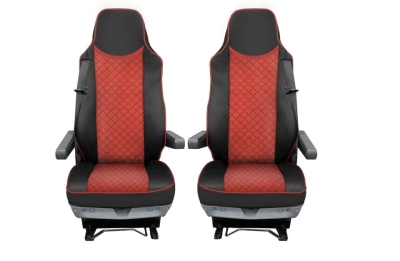 Set huse 1+1 din piele ecologica pentru MAN TGX 2015–2021 - Roșu/Negru