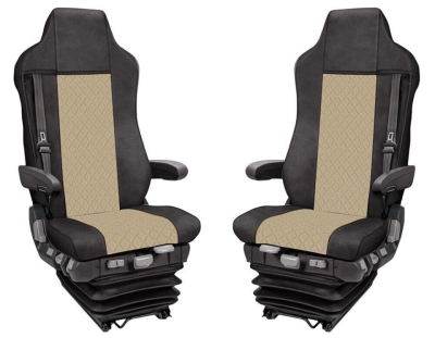 Set huse 1+1 din piele ecologica pentru MAN TGX 2021+ - Bej/Negru
