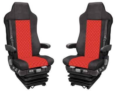 Set huse 1+1 din piele ecologica pentru MAN TGX 2021+ - Roșu/Negru