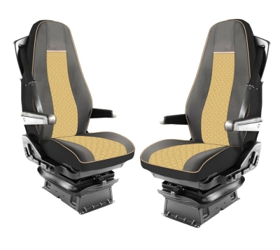 Set huse 1+1 din piele ecologica pentru VOLVO FH 2016-2020 - Bej/Negru