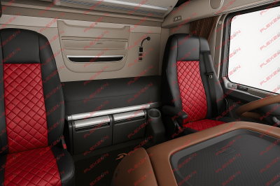 Set huse 1+1 din piele ecologica pentru DAF XF 106 2015-2021 - Roșu/Negru