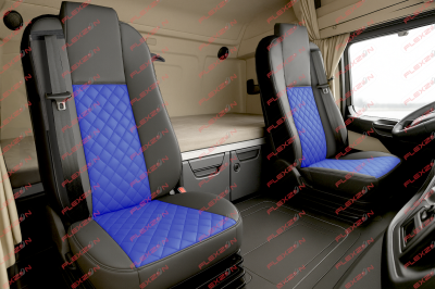 Set huse 1+1 din piele ecologica pentru MERCEDES ACTROS MP4 2015-2021 - Albastru/Negru