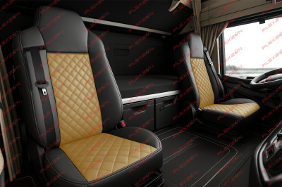 Set huse 1+1 din piele ecologica pentru IVECO STRALIS S-WAY 2021+ - Bej/Negru