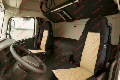 Set huse 1+1 din piele ecologica pentru VOLVO FH 2016-2020 - Bej/Negru