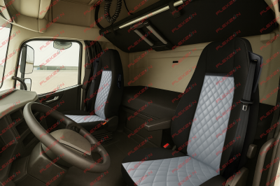 Set huse 1+1 din piele ecologica pentru VOLVO FH 2016-2020 - Gri/Negru