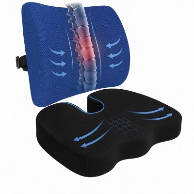 Set Perna Lombara si Perna Ortopedica pentru Sezut, 2 in 1, Suport Lombar si Perna de Sezut, Spuma cu Memorie, Ideale pentru Scaun de Birou sau Masina