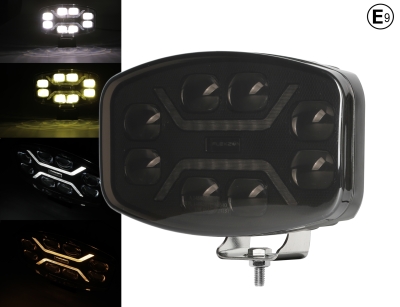LED Far cu functie DRL, lumina alba/galbena – Carcasa fumurie – 12-24V, pentru jeep, camion, utilaje agricole si altele