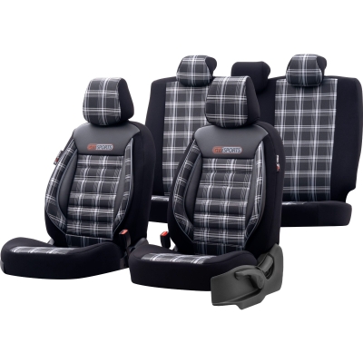 Set tapiterie luxoasa OTOM textil cu piele ecologica GTI SPORTS Design – Neagra cu cusatura gri, pentru scaune fata si spate