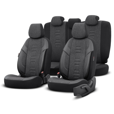 Set tapiterie luxoasa OTOM textil cu piele ecologica THRONE Design – Neagra cu cusatura gri, pentru scaune fata si spate