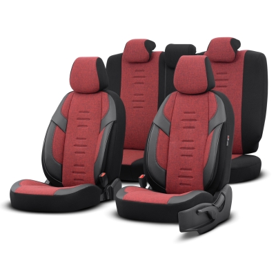 Set tapiterie luxoasa OTOM textil cu piele ecologica THRONE Design – Rosu-Negru cu cusatura neagra, pentru scaune fata si spate