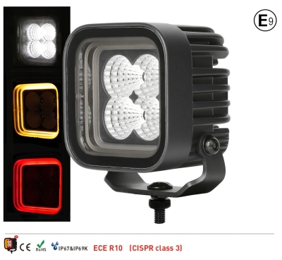 LED Halogen Proiectoare 30W - Alb, Lumina difuza cu lumina DRL galbena si rosie 12V-24V