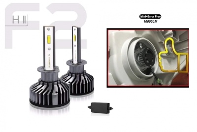 Kit Becuri Auto H11 H8 H9 LED CANBUS, F2, 5000lm 12V 24V 72W