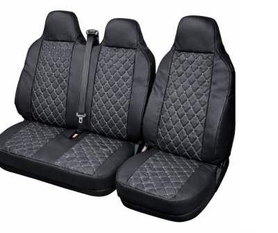 Set 2+1 husa universala pentru scaunele din fata ale unui microbuz, din piele ecologica, cu tetiera integrata – Negru