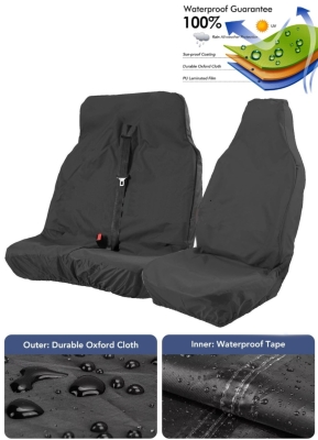 Set 2+1 Husa universale impermeabile / cu protectie solara din material Oxford pentru scaunele fata ale dubei – Negru