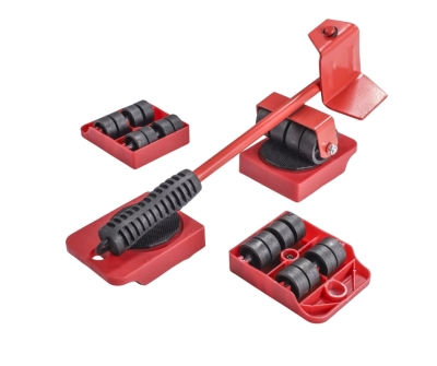 Set 5 piese transportat si ridicat mobila, cu role pentru ridicat si mutat obiecte grele, maxim 200 kg - Rosu