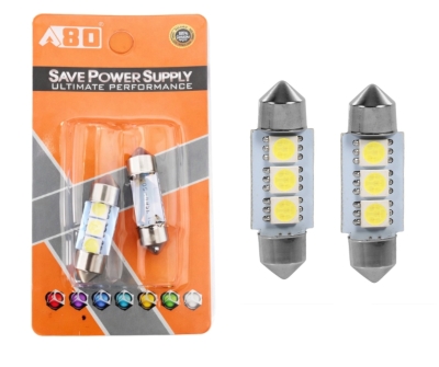 Set Bec LED C5W (Festoon) 31mm – Blister, 3× SMD 5050, Lumina Alba 6000–6500K 