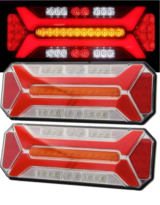 Stop LED spate – set (stanga + dreapta), multifunctional, 5 functii, pentru camion si remorca, semnalizare dinamica, stop, marsarier, ceata, IP66, 12–24V