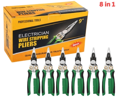 Set 6 bucati – Cleste multifunctional pentru dezizolat si prelucrat cabluri 8 in 1 cu tester de tensiune (12V–220V)