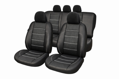 Set Huse Scaun Auto Exclusive King Leather – 11 bucati, Piele Ecologica Respirabila, cu Fermoare pentru Bancheta Spate