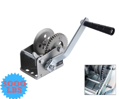 Troliu manual 1365 kg (3000 lbs) cu cablu din otel 10 m, 2 viteze si frana automata