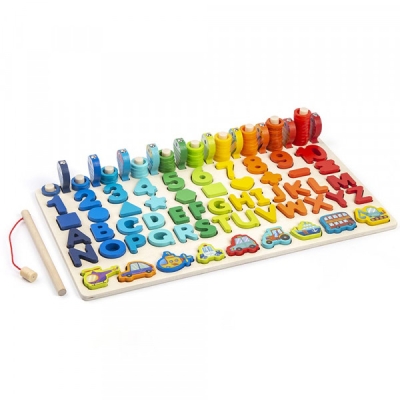 Montessori jucarie educativa din lemn cu litere, cifre si forme