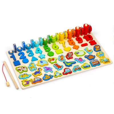 Montessori jucarie educativa din lemn cu cifre, forme si dinozauri