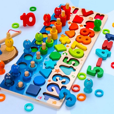 Joc Montessori din lemn „Fishing Toys” – pescuit magnetic si invatare prin joaca