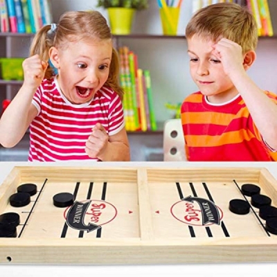 Joc Fooseball Interactiv, Tip Hockey pe Gheata, din Lemn, 10 Piese de Joc, +4 Ani, 35 x 22 cm