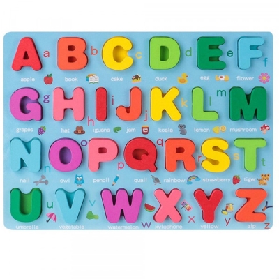 Montessori puzzle educativ din lemn cu litere mari si mici – alfabet englez