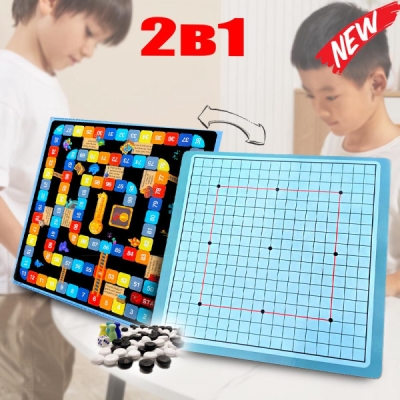 Tabla educativa din lemn, fata-verso, cu doua jocuri, Scarilor si Go Gobang 3+ ani