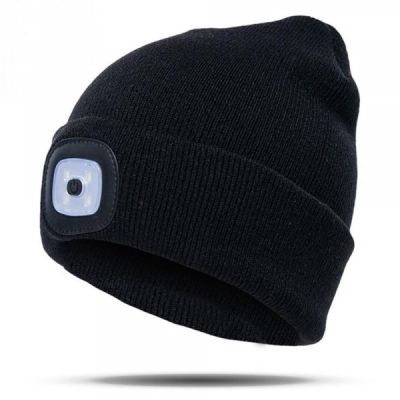 Caciula neagra cu LED reincarcabil, compatibila cu masina de spalat, baterie detasabila, incarcare USB