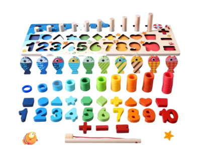 Jucarie Montessori din Lemn pentru Copii - Puzzle cu Numere, Sortator de Forme