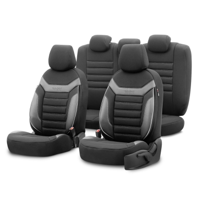 Set tapiterie luxoasa OTOM textil cu piele ecologica INDIVIDUAL Design – Neagra cu cusatura gri, pentru scaune fata si spate