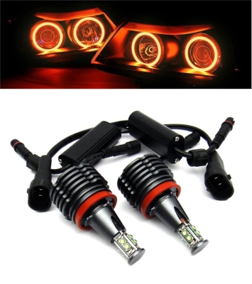 Set becuri LED H8 40W Angel Eyes pentru BMW – CANBUS, lumina portocalie, Plug & Play OEM 63217760782