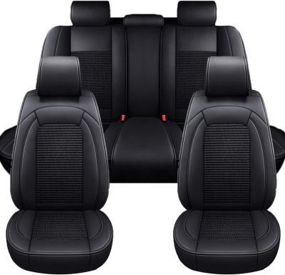 Set Huse Auto universale luxoase din piele ecologica cu material textil, negru pentru scaune fata si spate