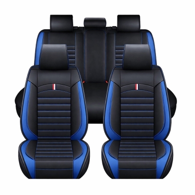 Set Huse Auto universale luxoase din piele ecologica, negru cu cusatura albastra pentru scaune fata si spate