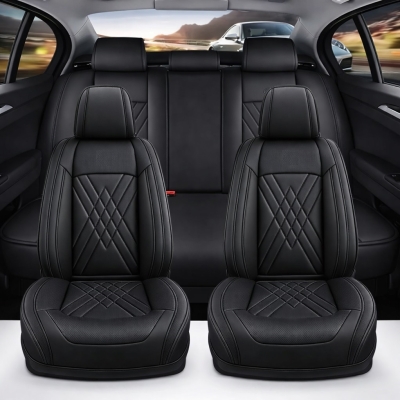 Set Huse Auto universale luxoase din piele ecologica, negru pentru scaune fata si spate