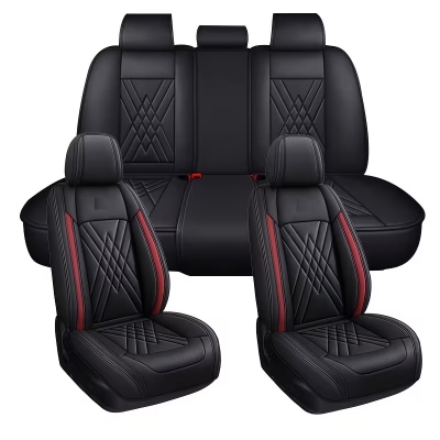 Set Huse Auto universale luxoase din piele ecologica, negru cu rosu pentru scaune fata si spate