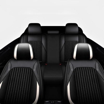 Set Huse Auto universale luxoase din piele ecologica cu material textil, negru si alb pentru scaune fata si spate
