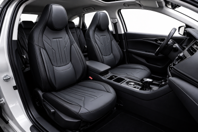 Set Huse Auto universale luxoase din piele ecologica, negru-gri, integral din piele ecologica, pentru scaune fata si spate