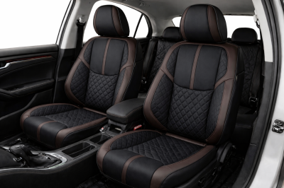 Set Huse Auto universale luxoase din piele ecologica, negru-maro, integral din piele ecologica, pentru scaune fata si spate