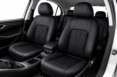 Set Huse Auto universale luxoase din piele ecologica, negru, integral din piele ecologica, pentru scaune fata si spate