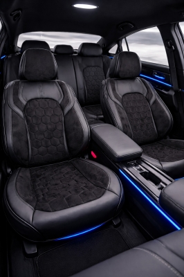 Set Huse Auto universale luxoase din piele ecologica, negru, integral din piele ecologica, pentru scaune fata si spate