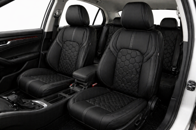 Set Huse Auto universale luxoase din piele ecologica, Negru pentru scaunele din fata si din spate