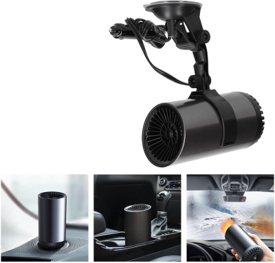 Incalzitor auto cu ventilator tip pahar, 2 moduri de functionare, incalzire / ventilator, suport cu ventuza - 12V, 150W
