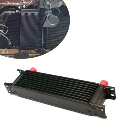 Radiator universal de ulei din aluminiu, 10 randuri, pentru motor si transmisie, 330 x 50 x 70 mm, -AN10 37°, negru