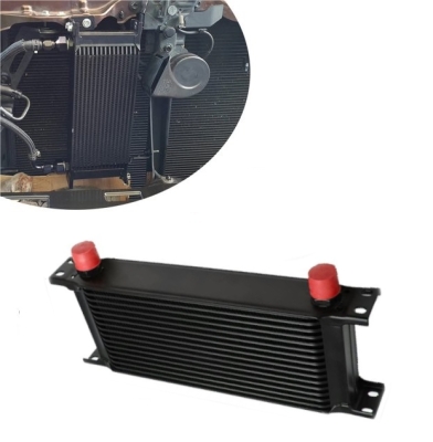 Radiator universal de ulei din aluminiu, 16 randuri, pentru motor si transmisie, 330 x 50 x 115 mm, -AN10 37°, negru