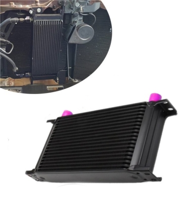 Radiator universal de ulei din aluminiu, 19 randuri, pentru motor si transmisie, 330 x 50 x 138 mm, -AN10 37°, negru
