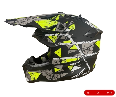 Casca copii Motocross - Enduro pentru motocicleta, ATV, bicicleta – marimea XS (47-48 cm), negru mat cu design galben neon